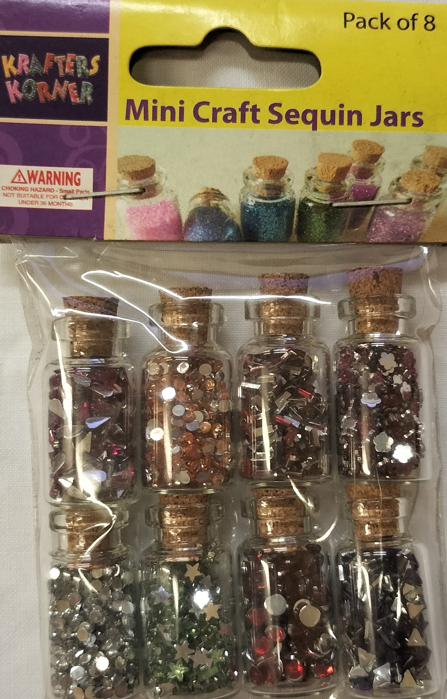 Mini Craft Gem Glitter - Assorted Colours 8 Pack of Mini Jars